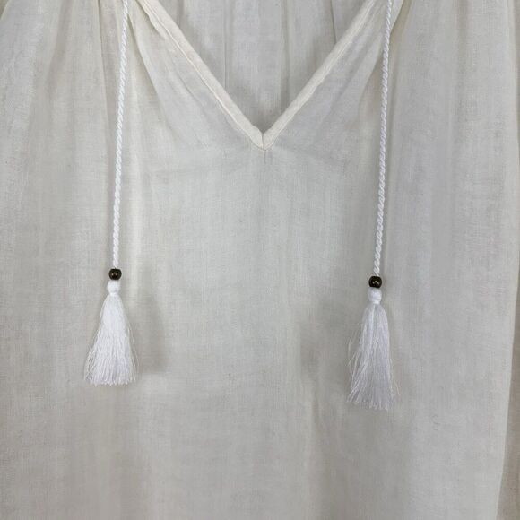 Sundays Summerton Peasant Top Blouse Size 10 Ivory Gauze Tassel V Neck Ruffle - Picture 5 of 16